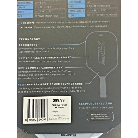 SLK Selkirk Pickleball Paddle - SLK Evo Power XL Hybrid Max Green 13MM - Picture 5 of 9